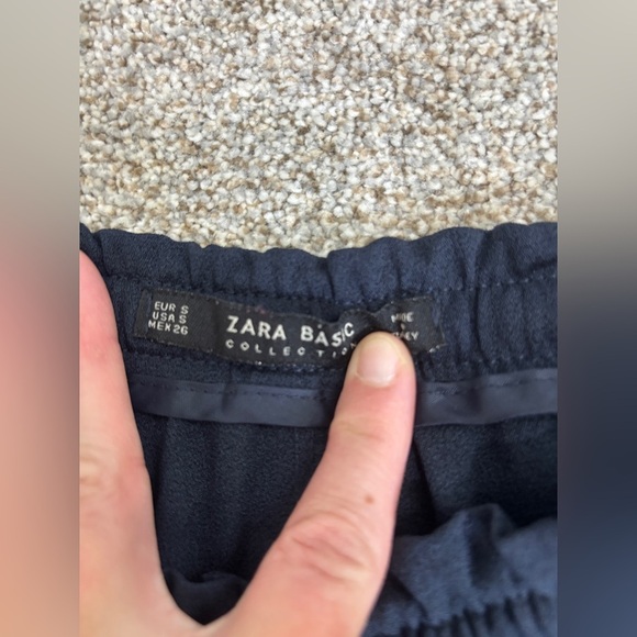 ZARA WOMAN NAVY BLUE Straight PANTS ELASTIC WAISTBAND Sz S Business Casual - Picture 11 of 11
